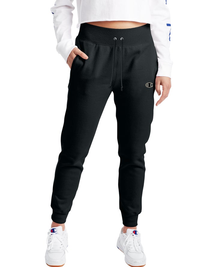 Champion Womens Joggers NZ - Reverse Weave Black ( 6734-ZVSPK )